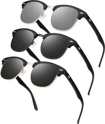 Image de LINVO Lunettes de soleil polarisées Hommes Femmes Rétro Classiques 100% UV400 Noir Argent Gris