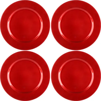 Immagine prodotto di com-four® 4x piatti da portata in rosso lucido - piattini monocromatici riutilizzabili come decorazione della tavola - piatti decorativi monocromatici per matrimoni, feste di famiglia o Natale - Ø 33 cm