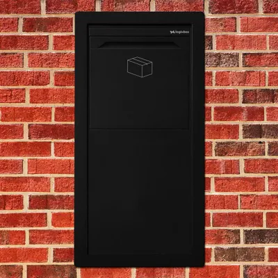 Produktbild von Einbau Paketbox – LOGIXBOX Frontbox – Paketbriefkasten für Wand & Fassade mit rückseitiger Entnahme – Schwarz