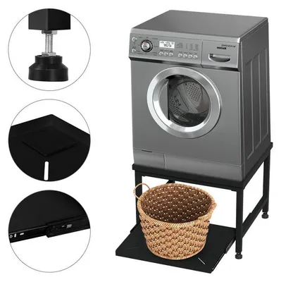 Zdjęcie produktu dla Stelaż do pralki z wysuwanymi półkami – Podwyższenie z amortyzacją – Wysokość 45 cm – Maksymalne obciążenie 200 kg – Biały