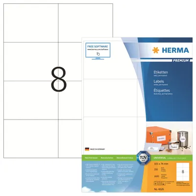 Produktbild von Etiketten Premium A4, weiß 105x74 mm Papier matt 1600 St.