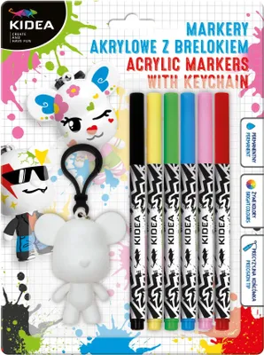 Obrázok produktu pre Kidea Akrylové fixky s príveskom na kľúče, 6 farieb