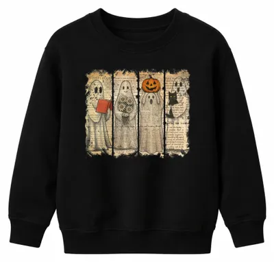Zdjęcie produktu dla Bluza z długim rękawem dla dzieci, motyw Halloween, vintage, słodki duch, czarny kolor, rozmiar 152