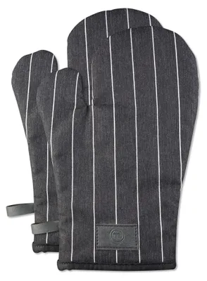 Image de Gants de cuisine Masterchef, résistants à la chaleur, 100 % coton, avec boucle de suspension, noir et blanc