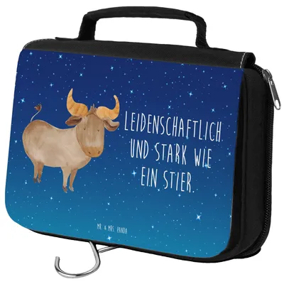 Produktbild von Mr. & Mrs. Panda Kulturtasche Sternzeichen Stier - Sternenhimmel Blau - Geschenk, Kulturbeutel, Ochse, hygienetasche, Geburtstag Mai, Reisebeutel, kosmetiktäschchen, Rind