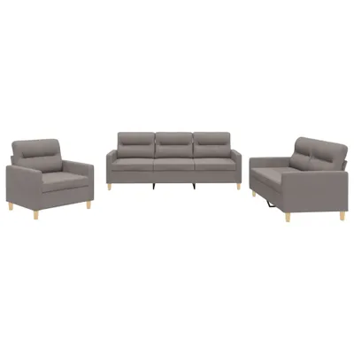 Produktbild von vidaXL 3-tlg. Sofagarnitur mit Kissen Taupe Stoff