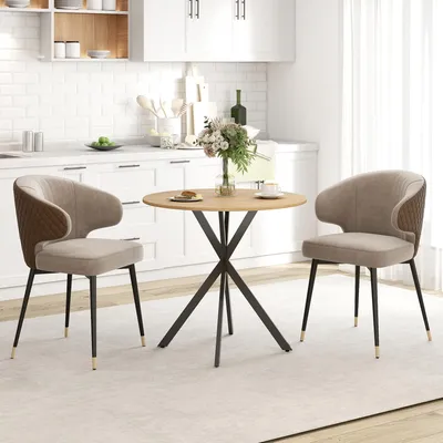 Image de Table de salle à manger ronde de style industriel pour 2 personnes, table de cuisine avec pieds en X en acier, plateau en aggloméré mélaminé chêne | Ø 80 x 75 cm | 8 kg | pieds réglables