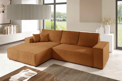 Produktbild von Ecksofa Schlafsofa CORUNIA Stoff Poso Rostbraun Ottomane Links