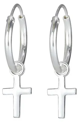 Produktbild von Kleine Creolen mit Kreuz Anhänger: Ohrringe Silber 925