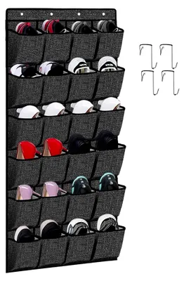 Produktbild von hängend Aufbewahrungstasche, Schuhaufbewahrung mit 24 Taschen, Ordnungssystem für die Tür, Schuhregal Tür, Schuhorganizer, Leinen Schwarz, XAODSB1P