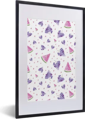 Produktbild von MuchoWow® Gerahmtes Poster Weintrauben - Wassermelone - Pastell - Muster 40x60 cm - Poster mit Schwarzem Bilderrahmen Wandposter Rahmen Foto Bilder - Poster in Rahmen