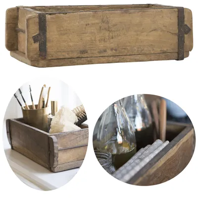 Produktbild von LS-LebenStil Holz Ziegelform Unika 31x15cm | ECHTE ALTE Backsteinform | Cutlery Holzbox Aufbewahrungsbox Holzkasten Holzkiste Metall Beschläge
