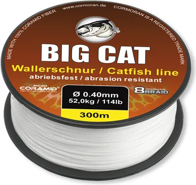 Produktbild von CORMORAN BIG CAT 8-BRAID CATFISH LINE, 300m, 0,4mm, 52kg / 114,64lbs, weiß, Micro Coramid® Wallerschnur, 78-03041