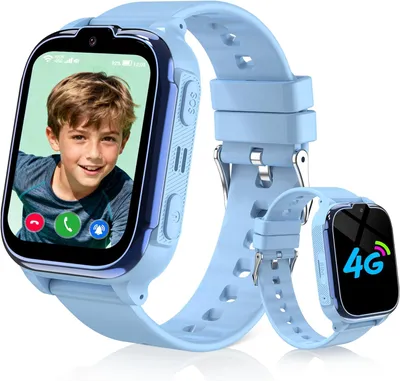 Kinder Smartwatch 4G mit GPS & Telefon, IP68 wasserdicht, Videoanruf, SOS, Voice Chat, Wecker, Schulmodus, GPS Uhr für Jungen & Mädchen Geschenk Alarm