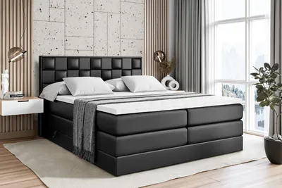Produktbild von ALTDECOR Boxspringbett mit 2 Matratzen und Topper - 140x200 cm - ZAFIRA-BZ KING -Schwarz Kunstleder - Polsterbett mit, H3- und H4- Matratzen, Bettkasten und Lattenrost, Bett mit Stauraum