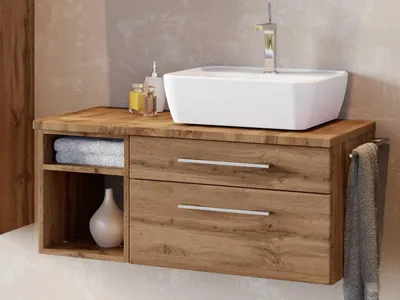 Produktbild von Waschbeckenunterschrank Badschrank Unterschrank Badezimmerschrank Bad "Davos II" Wotan Eiche