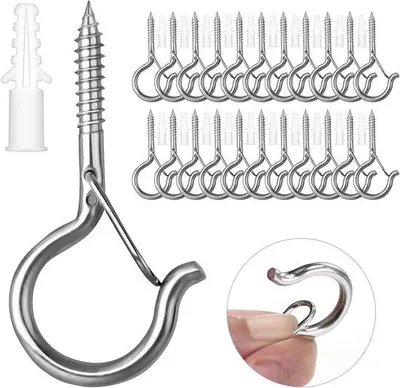 Image de Supports à vis RVS - 30 pièces - Fixation de sécurité pour hamacs - parasols - fauteuils suspendus - fauteuils à bascule - câbles d'alimentation - supports pour fleurs