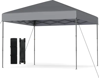 Produktbild von COSTWAY Pavillon 3x3m, Pop up Faltpavillon höhenverstellbar mit Tragetasche, 8 Heringen & 4 Windseilen, UV50+ Gartenpavillon, Partyzelt Faltzelt Grau
