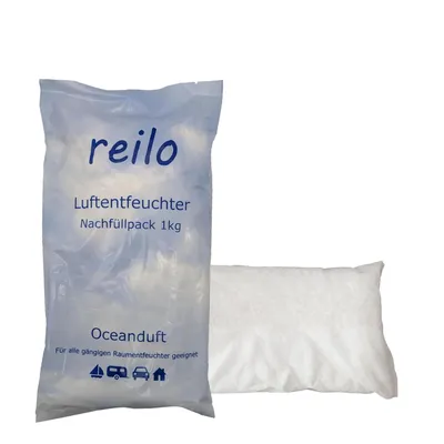 Produktbild von reilo 10x 1kg Ocean-Duft Luftentfeuchter Granulat – Nachfüllbeutel (77 % entwässert) für Keller, Wohnraum & Wohnmobil – gegen Schimmel & Gerüche