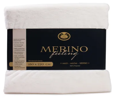 Produktbild von GÖZZE Merino Wendewohndecke flauschige wärmende Mikrofaser-Wendedecke in Merino-Feeling Qualität WollWeiss 180 x 220 cm