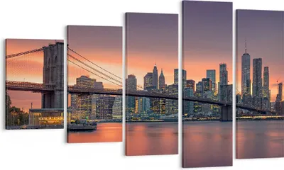 Produktbild von Bild auf Leinwand - Leinwandbild - New York Brücke Nacht - 100x60cm - Wand Bild - Wanddeko - Leinwanddruck - Bilder - Kunstdruck - Wanddekoration - Leinwand bilder - Wandkunst - EG100x60-4048