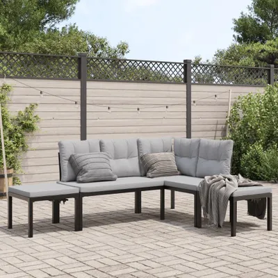 Produktbild von Moderne Gartenmöbelgarnituren 4-tlg. Garten-Sofagarnitur mit Kissen Schwarz Stahl Gartenmöbelset CC71703845