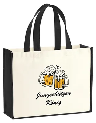 Produktbild von Huuraa Jutetasche Jungschützenkönig Schützenfest 21 Liter Black Jute und Baumwolle Einkaufstasche Geschenkidee