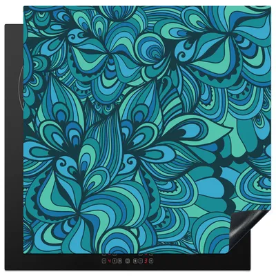 Produktbild von KitchenYeah© Herdabdeckplatte Design - Vintage - Blau - Türkis , 78x78cm, Küche Deko, Glaskeramikkochfeld Herdabdeckung, Abdeckplatte fùr Kochfeld
