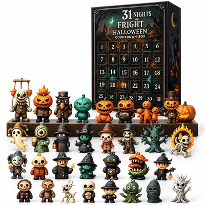 Produktbild von Halloween Adventskalender 2026, 31 Tage Grusel Countdown mit Mini Figuren,Horror Deko Figuren aus PVC,Halloween Dekoration für Kinder und Erwachsene