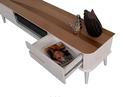 Image de Noyer-blanc TV-Lowboard avec cheminée et meuble bas Bluetooth