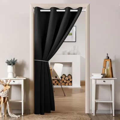 Produktbild von Türvorhang mit Ösen,Raumverdunkelung Thermisch isolierter Vorhang Drapierung für Türen und Fenster für Fenster und Tür,thermoisolierend, Haus und Dekoration,132x203cm,Schwarz
