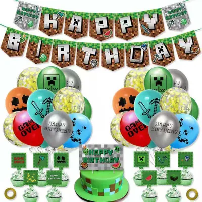 Produktbild von Minecraft Mein Weltballon Unique Happy Birthday Geburtstag Party Deko Set, Miner Gamer Thema Party Dekoration für Geburtstags Thema Party