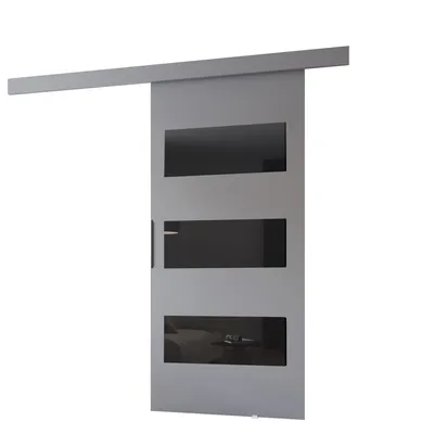 Produktbild von MINIO go for it, Schiebetür "PRIM E", Zimmertür, mit schwarzen Dekorelementen, schwarzer Griff, 96 cm, Grau / Schwarze Farbe