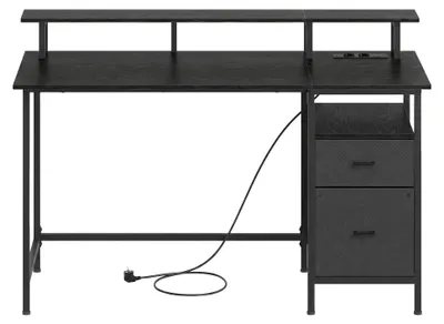 Image de Bureau informatique avec tiroirs et support pour écran | Noir | 140x60x90 cm