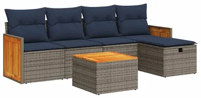 Zdjęcie produktu dla vidaXL 6-częściowa sofa ogrodowa z poduszkami z szarego polirattanu