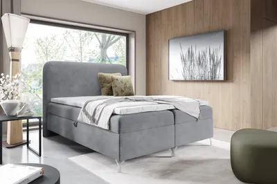 Produktbild von Boxspringbett GWEN mit Bettkasten aus Cord-Stoff Topper und Bonellmatratze Polsterbett mit 13 cm Beinen, 180x200 cm, Grau