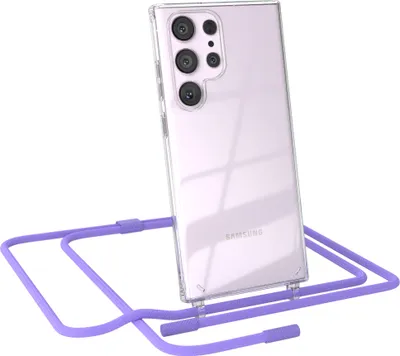 Produktbild von EAZY CASE Handykette für Samsung Galaxy S23 Ultra, Clear Case aus Silikon, mit Umhängeband, abnehmbare Endstücke, Handyband in Violett