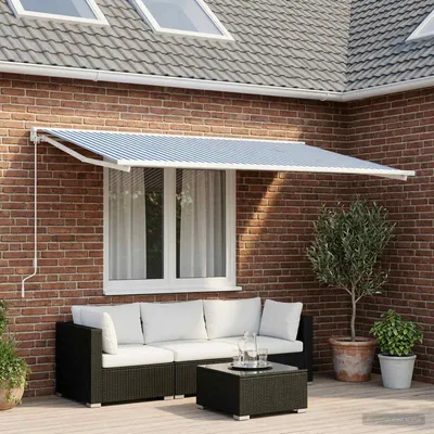 Immagine prodotto di vidaXL Tessuto di ricambio per tende da sole, blu e bianco, 600 x 300 cm, poliestere