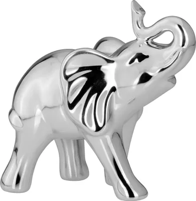 Produktbild von Dekoration Elefant groß, glatt poliert, Rüssel nach oben, Porzellan/Silberglanz, 14,0 x 7,7 x 11,3