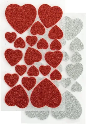 Produktbild von folia 23791 - Moosgummi Glitter Sticker, Herzen, sortiert in silber und rot, verschiedene Größen, 40 Stück - Ideal zum Verzieren und Dekorieren von Grußkarten usw.