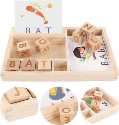Immagine prodotto di Mattoncini ABC, lettere inglesi, 8, 30 carte, tabellone di legno per giochi di smistamento per bambini