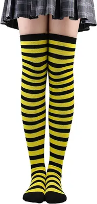 Productafbeelding van Gele en Zwarte Gestreepte Kniekousen voor Carnavalsuitvoering