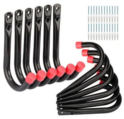 Image de Supports de garage robustes en acier, à fixation murale, en forme de J, chaque crochet pouvant supporter jusqu'à 20 kg (14 cm x 9 cm).