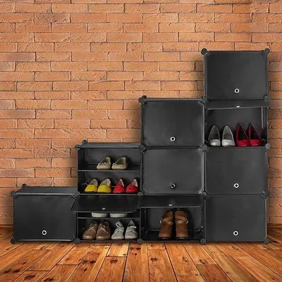 Produktbild von Famanu Schuhschrank mit Klappen - Schwarz, 125 x 125 x 31,5 cm