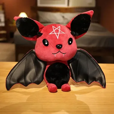 Produktbild von Fledermaus Kuscheltier 30 cm - Rot-Schwarz Plüschtier Stern Stofftier