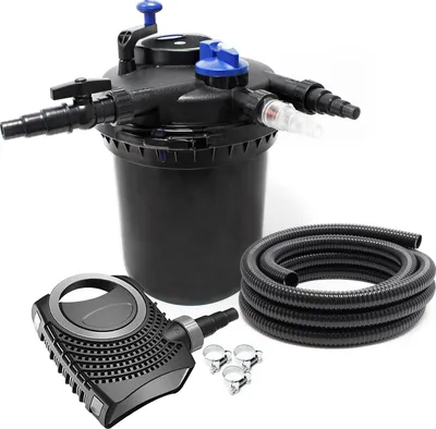 Obrázok produktu pre SunSun kompletná sada: CPF-10000 rybníkový tlakový filter do 10000 l s 11-wattovým UV-C čističom, NEO3800 SuperEco rybníkové čerpadlo 3600l/h 20W, 5m rybníková hadica 38 mm (1 1/2"), hadicové svorky W1 44-47mm
