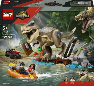 Productafbeelding van LEGO Jurassic World: Ontsnapping aan de T.Rex – Interactief speelgoed met dinosaurusfiguur, boot, quad en 2 minifiguren – Cadeau voor jongens en meisjes vanaf 5 jaar – 76975