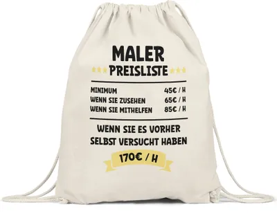 Produktbild von Maler Preisliste Turnbeutel Gymsack Innenräume Fassade Anstrich Anstreicher Lackierer Facharbeiter Farbe Beruf Arbeit