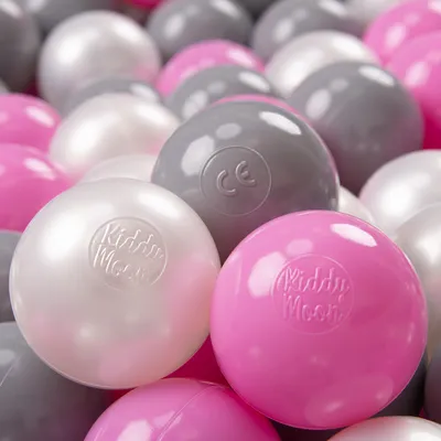 Zdjęcie produktu dla KiddyMoon plastikowe piłeczki 7cm perła-szary-róż 50 zabawka zestaw kulek