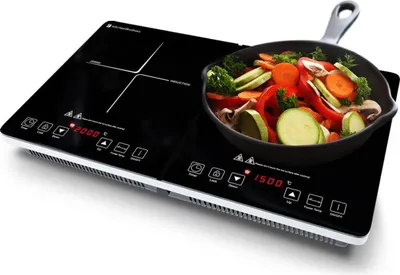 Produktbild von KitchenBrothers Induktionskochfeld - 2 Platten - Freistehend - 1500W + 2000W - Edelstahl